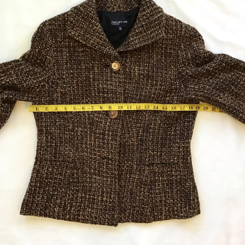 Jones New York Women Vintage Brown & Black Tweed Business Blazer Jacket Size 10